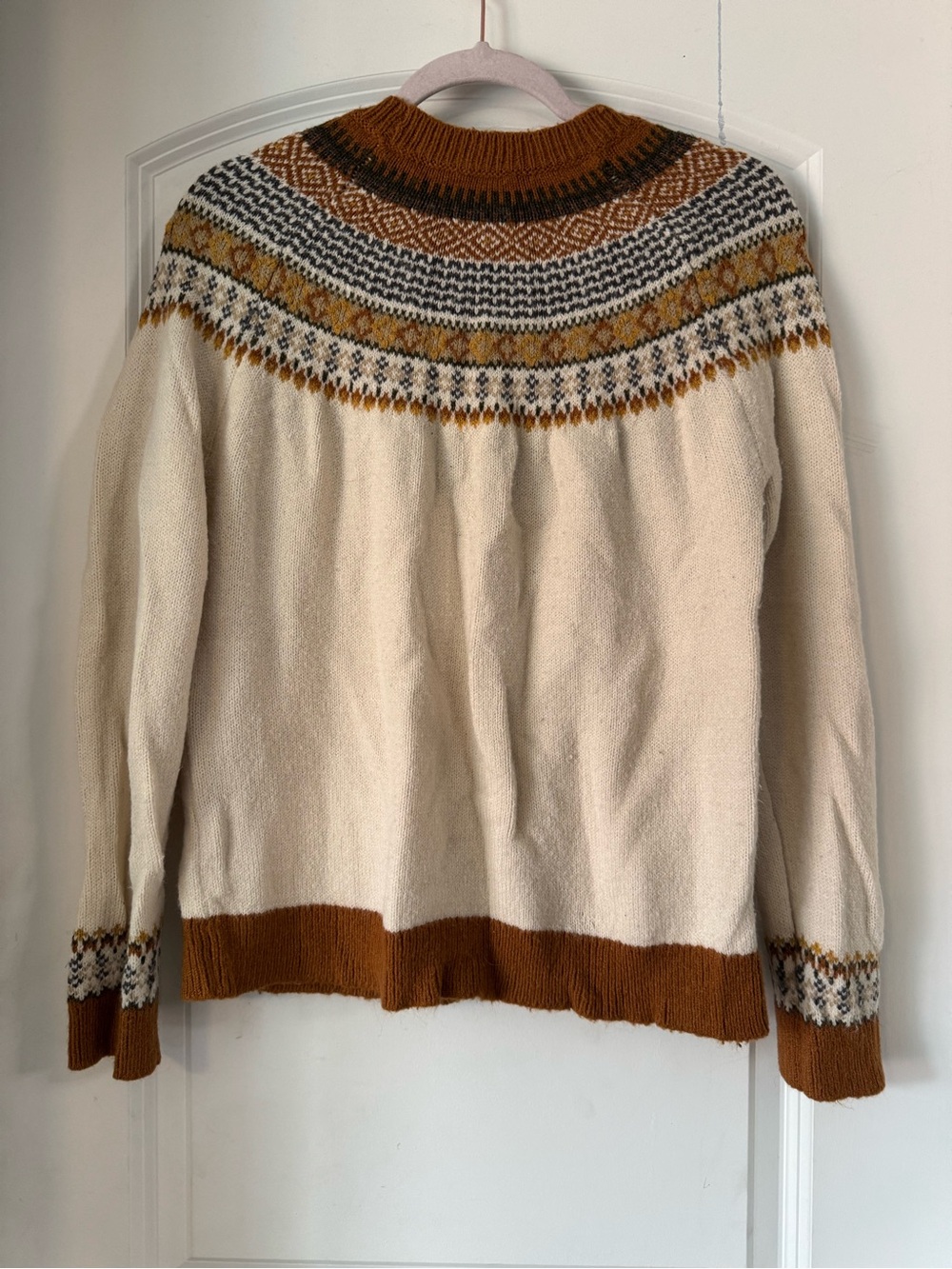 Hem & Thread Cream Fair Isle Crewneck Sweater with Brown and Mustard Accents - Picture 3 of 3